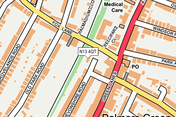 N13 4QT map - OS OpenMap – Local (Ordnance Survey)