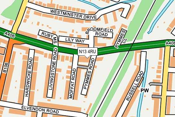 N13 4RU map - OS OpenMap – Local (Ordnance Survey)