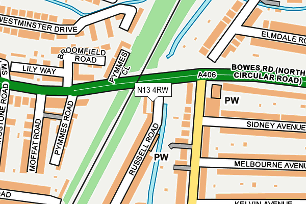 N13 4RW map - OS OpenMap – Local (Ordnance Survey)