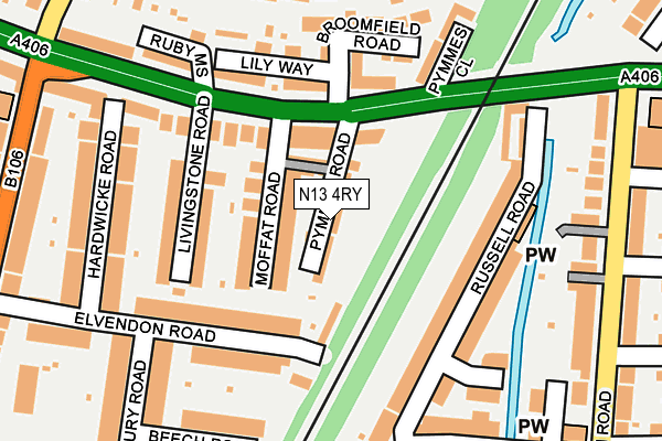 N13 4RY map - OS OpenMap – Local (Ordnance Survey)
