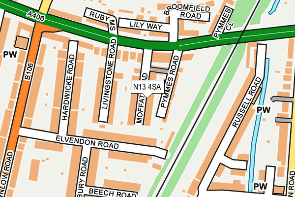 N13 4SA map - OS OpenMap – Local (Ordnance Survey)