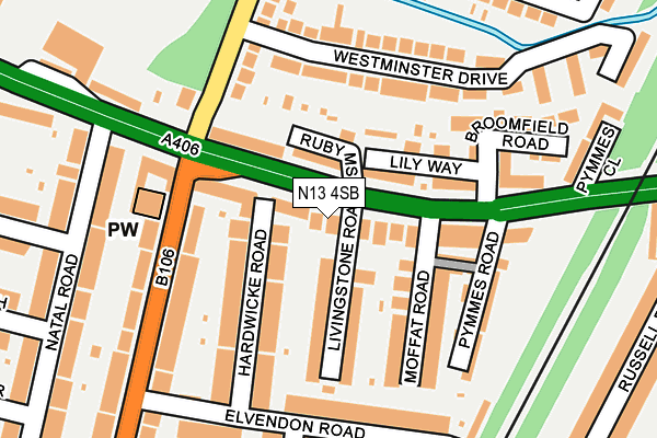 N13 4SB map - OS OpenMap – Local (Ordnance Survey)