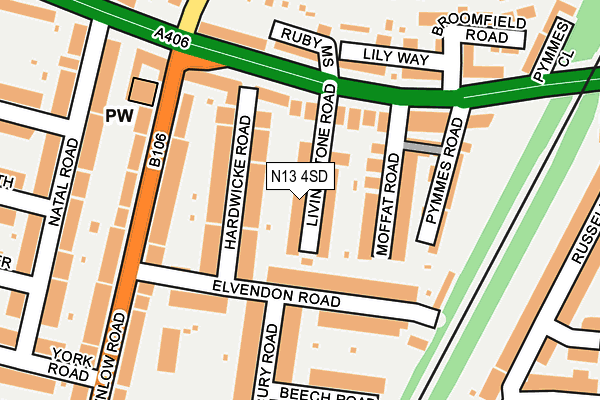 N13 4SD map - OS OpenMap – Local (Ordnance Survey)