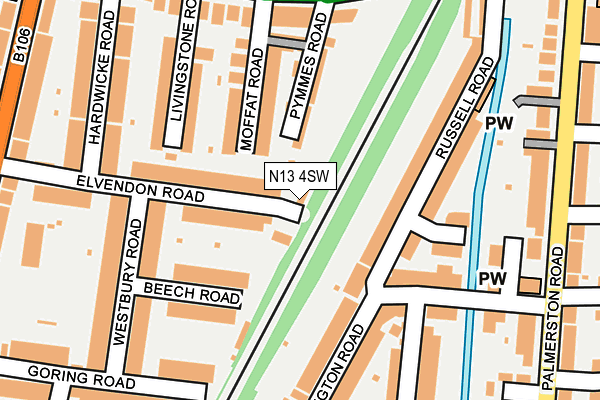 N13 4SW map - OS OpenMap – Local (Ordnance Survey)