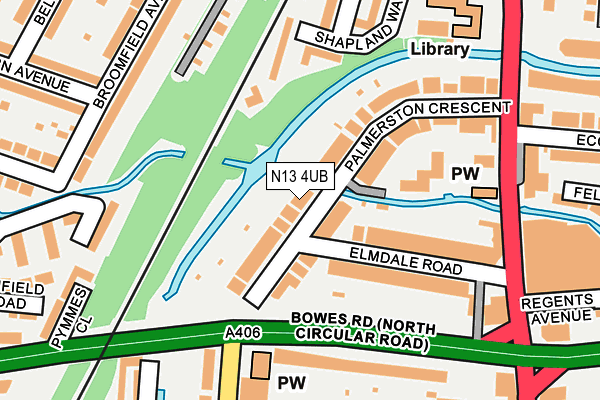 N13 4UB map - OS OpenMap – Local (Ordnance Survey)