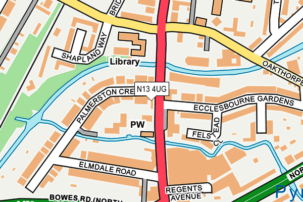 N13 4UG map - OS OpenMap – Local (Ordnance Survey)