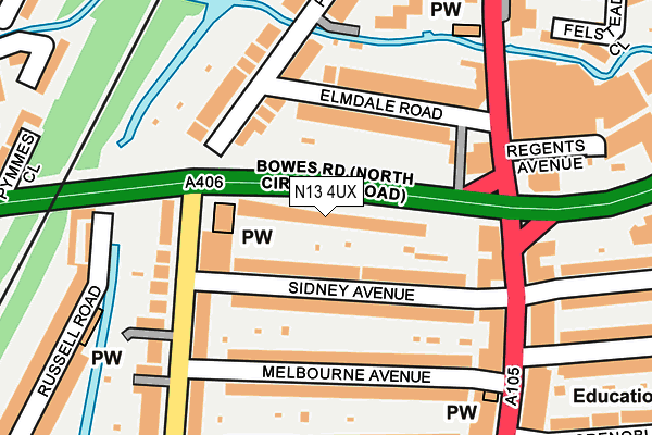 N13 4UX map - OS OpenMap – Local (Ordnance Survey)