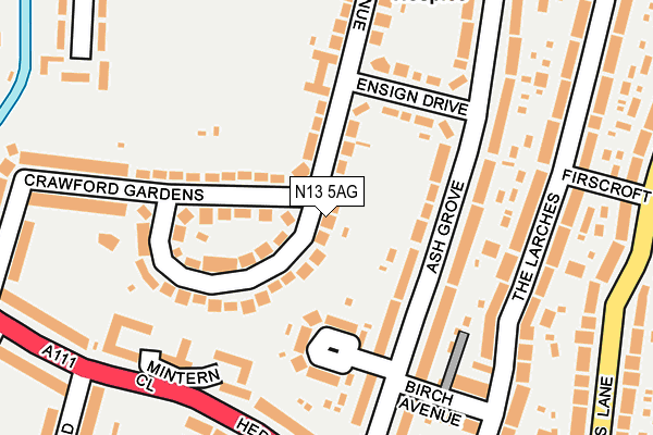 N13 5AG map - OS OpenMap – Local (Ordnance Survey)