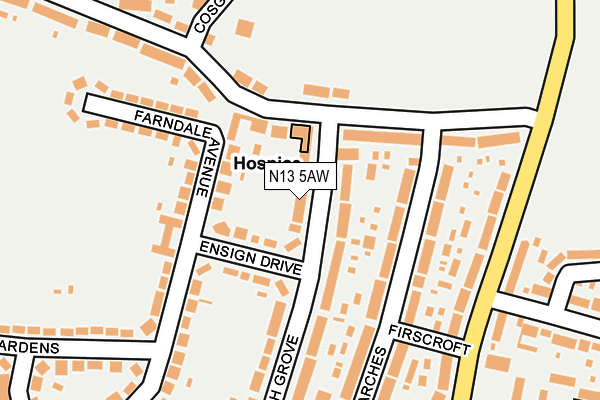 N13 5AW map - OS OpenMap – Local (Ordnance Survey)