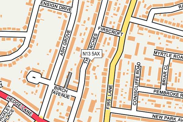 N13 5AX map - OS OpenMap – Local (Ordnance Survey)