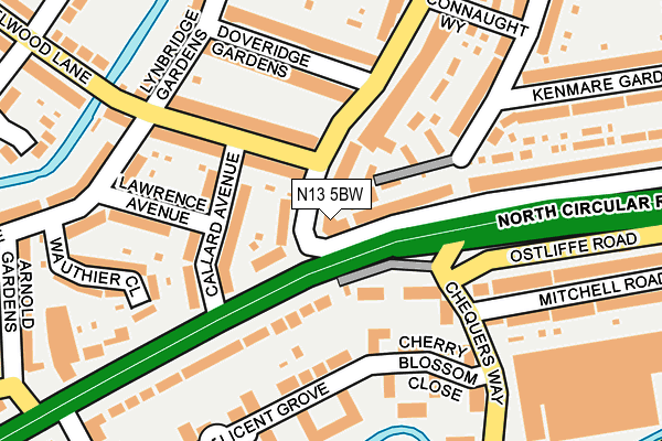 N13 5BW map - OS OpenMap – Local (Ordnance Survey)
