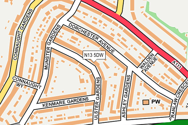 N13 5DW map - OS OpenMap – Local (Ordnance Survey)