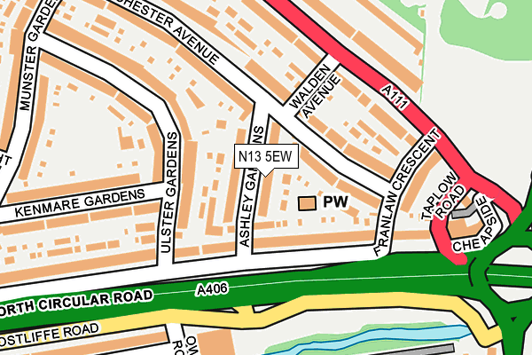 N13 5EW map - OS OpenMap – Local (Ordnance Survey)