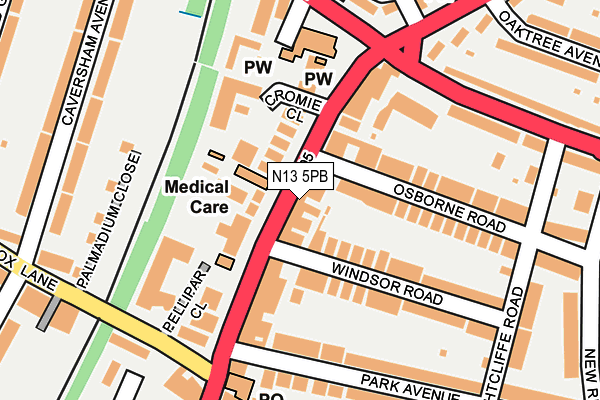 N13 5PB map - OS OpenMap – Local (Ordnance Survey)