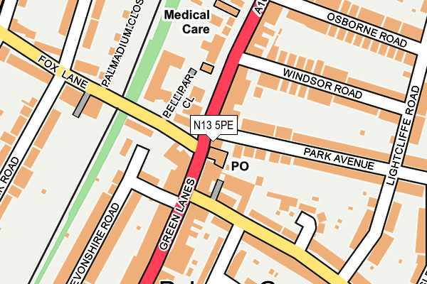 N13 5PE map - OS OpenMap – Local (Ordnance Survey)