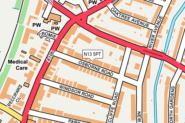 N13 5PT map - OS OpenMap – Local (Ordnance Survey)