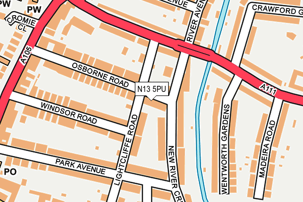 N13 5PU map - OS OpenMap – Local (Ordnance Survey)