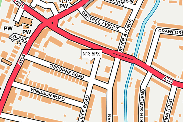 N13 5PX map - OS OpenMap – Local (Ordnance Survey)