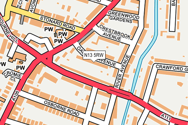 N13 5RW map - OS OpenMap – Local (Ordnance Survey)