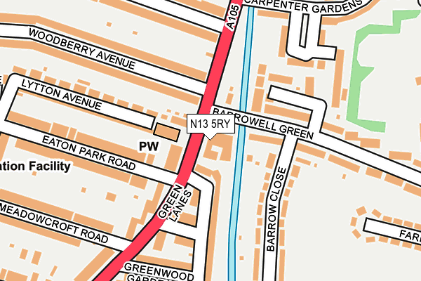 N13 5RY map - OS OpenMap – Local (Ordnance Survey)