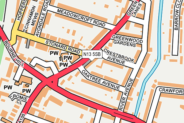 N13 5SB map - OS OpenMap – Local (Ordnance Survey)