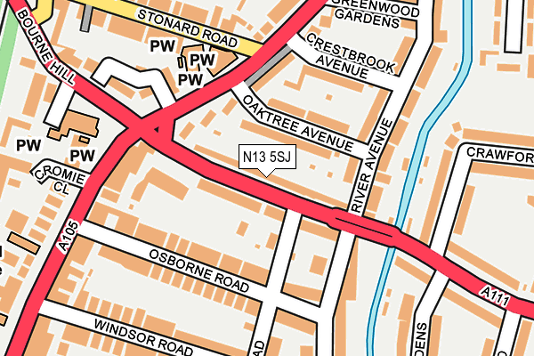 N13 5SJ map - OS OpenMap – Local (Ordnance Survey)