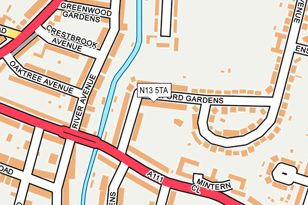 N13 5TA map - OS OpenMap – Local (Ordnance Survey)
