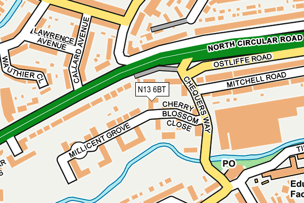N13 6BT map - OS OpenMap – Local (Ordnance Survey)