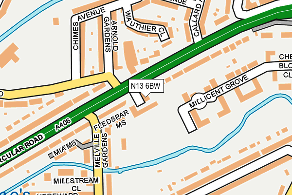 N13 6BW map - OS OpenMap – Local (Ordnance Survey)