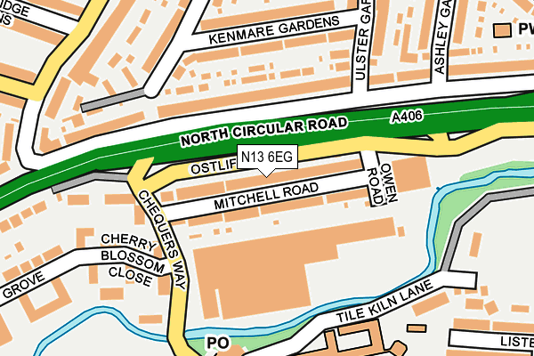 N13 6EG map - OS OpenMap – Local (Ordnance Survey)