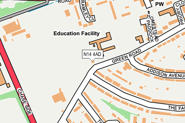 N14 4AD map - OS OpenMap – Local (Ordnance Survey)