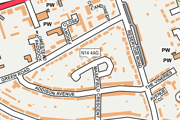 N14 4AG map - OS OpenMap – Local (Ordnance Survey)