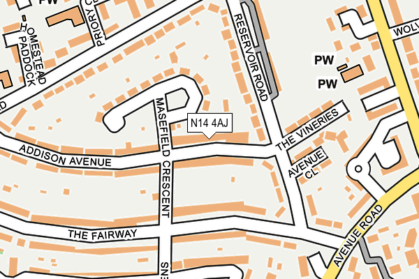 N14 4AJ map - OS OpenMap – Local (Ordnance Survey)