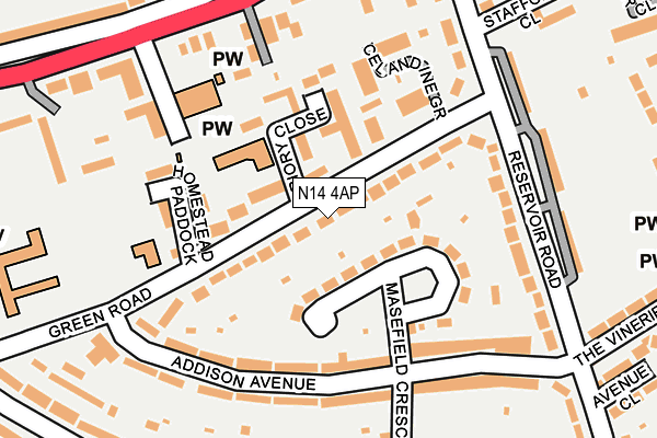 N14 4AP map - OS OpenMap – Local (Ordnance Survey)