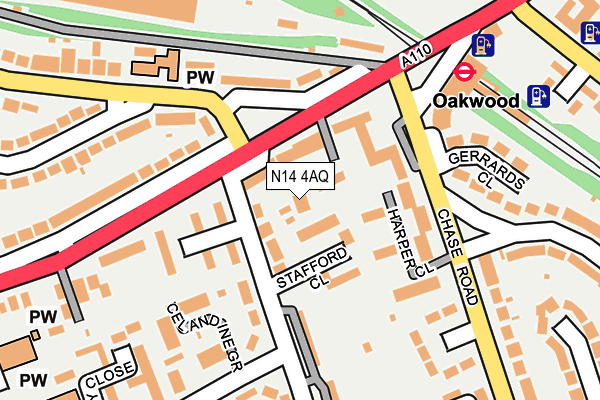 N14 4AQ map - OS OpenMap – Local (Ordnance Survey)