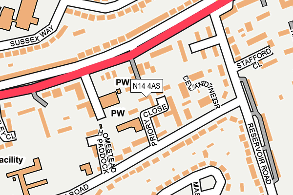 N14 4AS map - OS OpenMap – Local (Ordnance Survey)