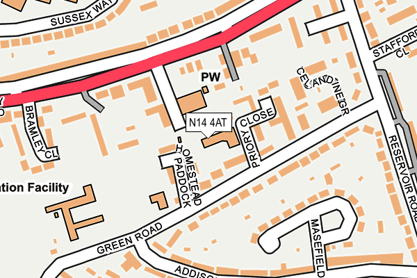 N14 4AT map - OS OpenMap – Local (Ordnance Survey)