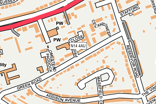 N14 4AU map - OS OpenMap – Local (Ordnance Survey)