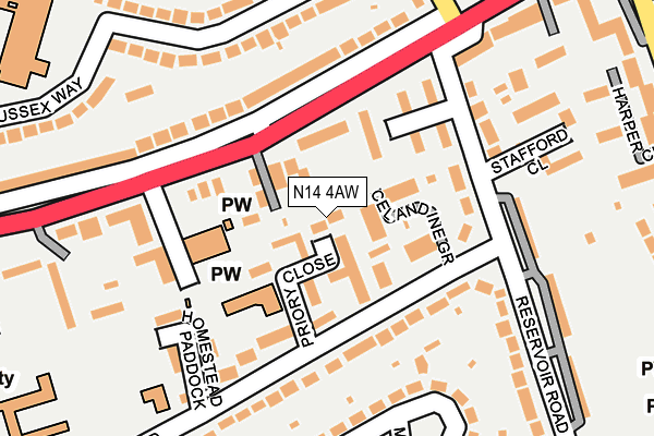 N14 4AW map - OS OpenMap – Local (Ordnance Survey)