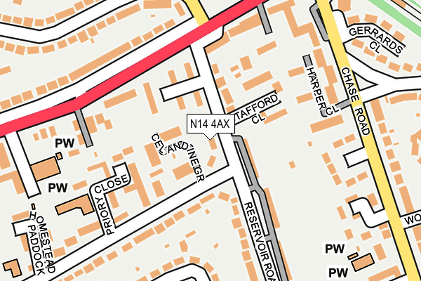 N14 4AX map - OS OpenMap – Local (Ordnance Survey)