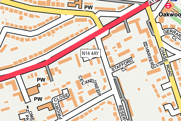 N14 4AY map - OS OpenMap – Local (Ordnance Survey)