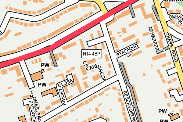 N14 4BP map - OS OpenMap – Local (Ordnance Survey)