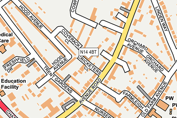 N14 4BT map - OS OpenMap – Local (Ordnance Survey)
