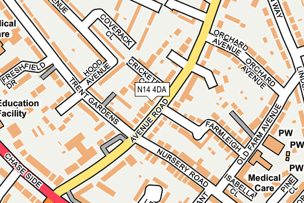 N14 4DA map - OS OpenMap – Local (Ordnance Survey)