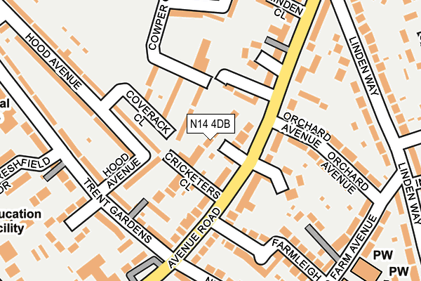 N14 4DB map - OS OpenMap – Local (Ordnance Survey)