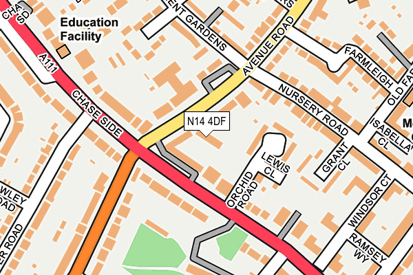 N14 4DF map - OS OpenMap – Local (Ordnance Survey)