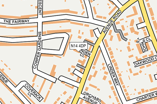 N14 4DP map - OS OpenMap – Local (Ordnance Survey)