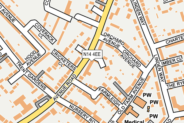 N14 4EE map - OS OpenMap – Local (Ordnance Survey)