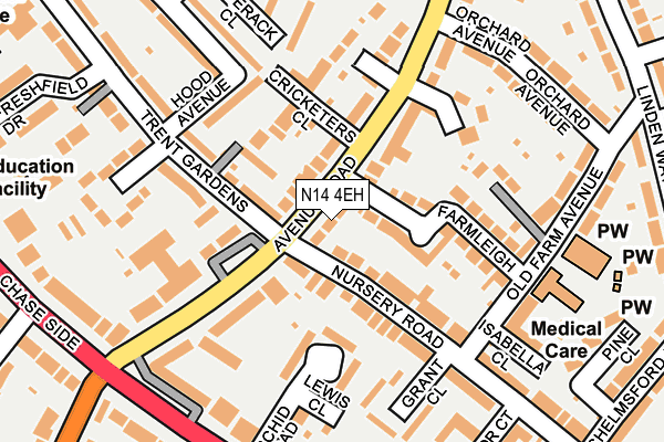 N14 4EH map - OS OpenMap – Local (Ordnance Survey)