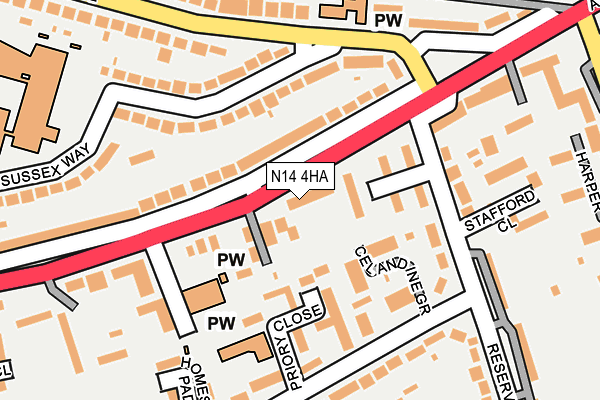 N14 4HA map - OS OpenMap – Local (Ordnance Survey)